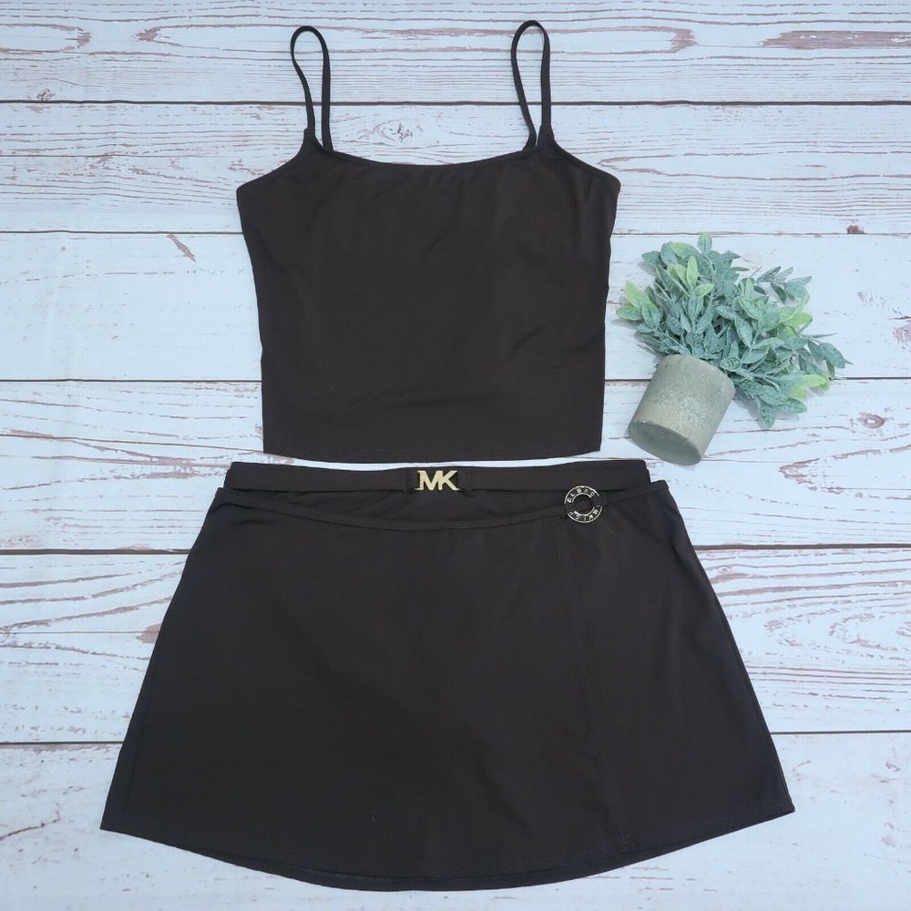 MICHAEL KORS Womens Size Large 3PC Brown Bikini Python Swimsuit & Skirt Set